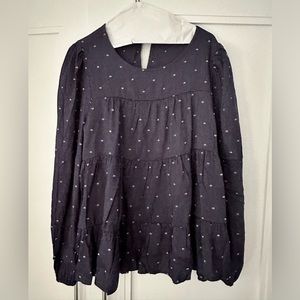 NWT - Blu Pepper - Tiered Clip Dot Top - Size L - Navy